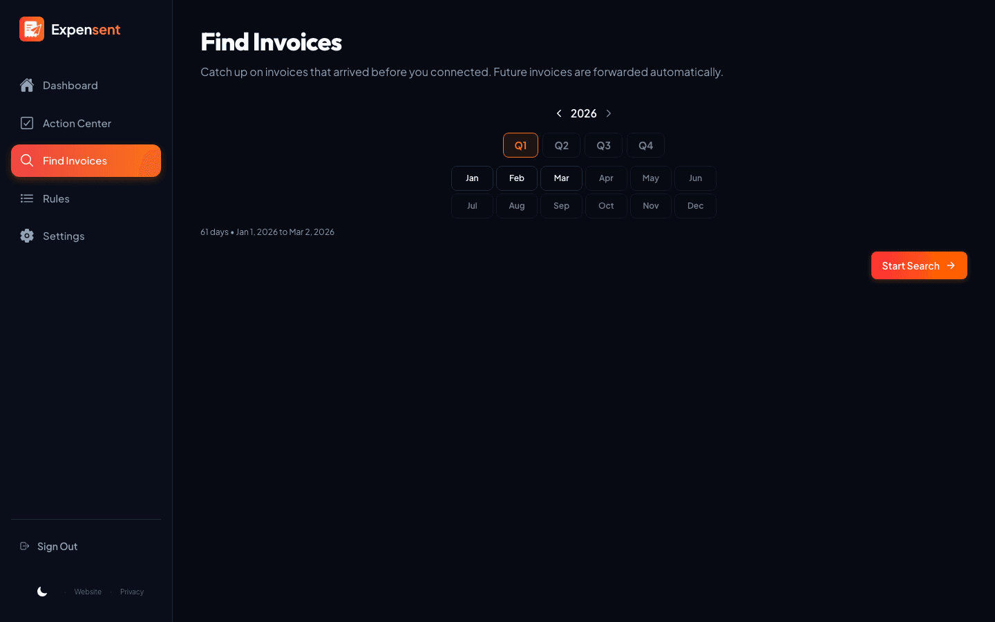 Expensent Find Past Invoices results