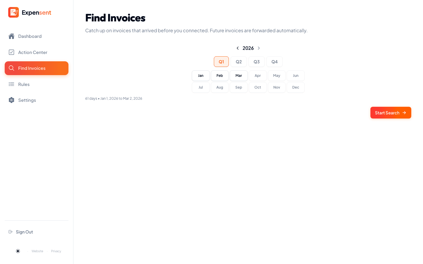 Résultats de la recherche d'anciennes factures dans Expensent